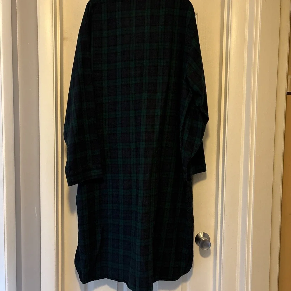 LL Bean Sleepshirt Mens XL Blue Green Tartan Flannel Long Sleeve Lounge Pajama